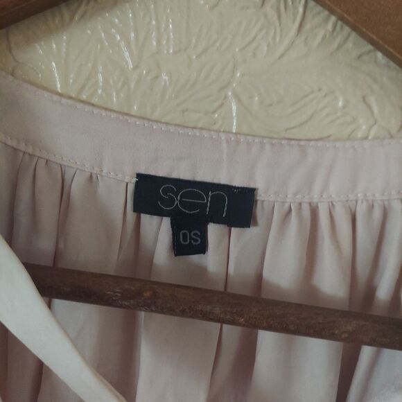 Sen Flowy Blush Pink Blouse Tie Neck One Size - Picture 3 of 9